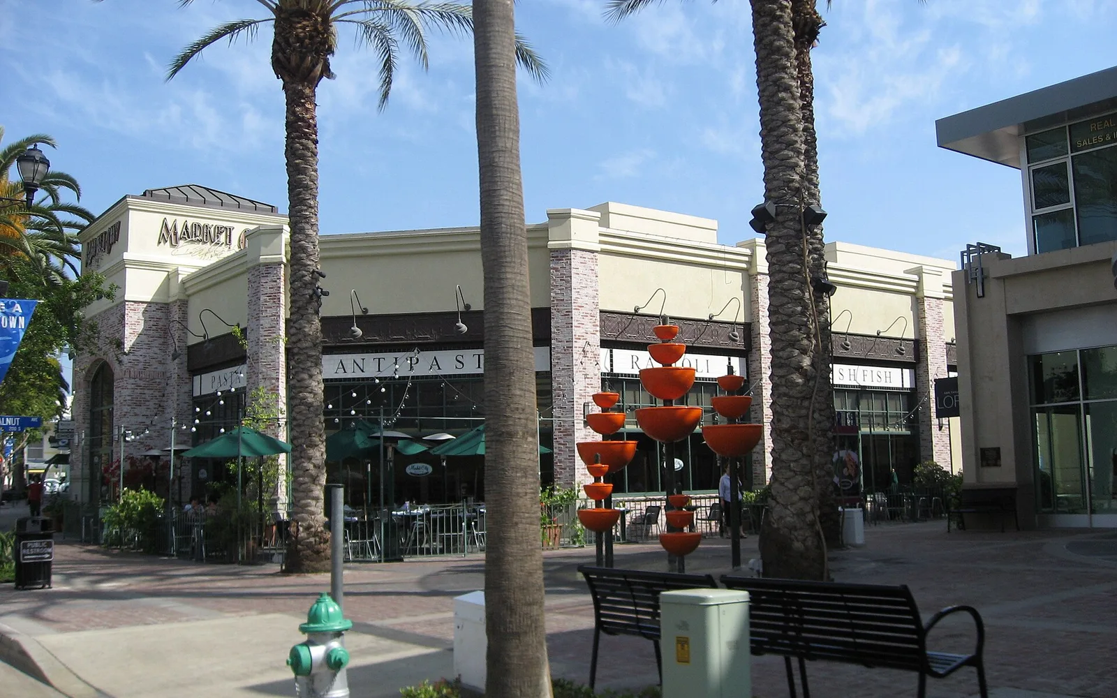 Market City Cafe and the downtown streetscape in Brea, California